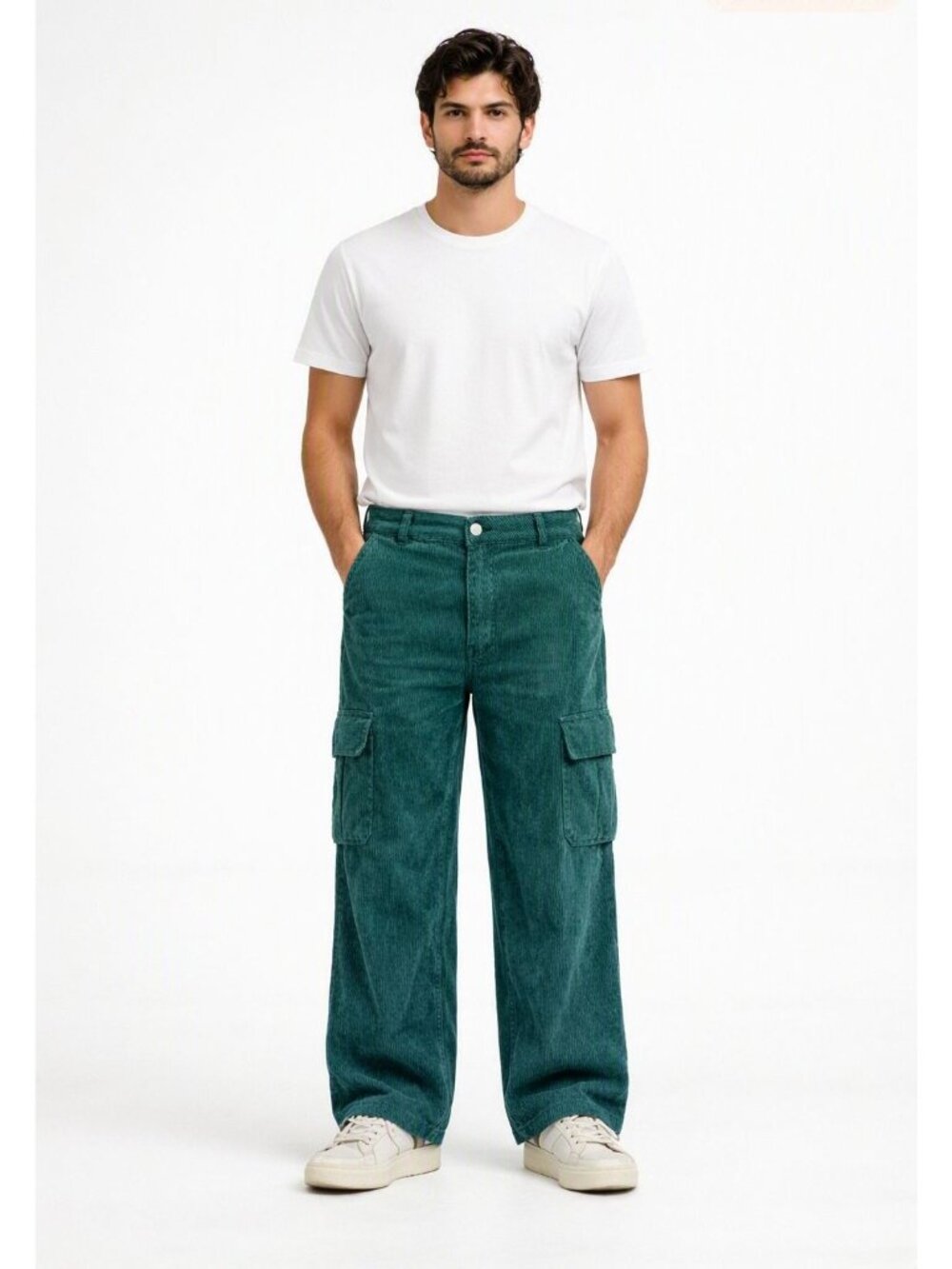 Over Kleshas Teal Corduroy Cargo Pants Size 32 Men's W Wide Leg Vintage Y2K